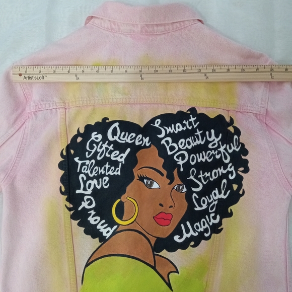 Denim Jacket Hand Painted Levis S Pink New - Picture 5 of 14